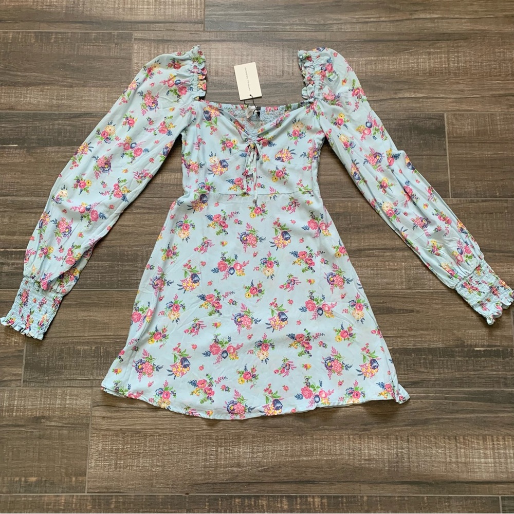 Faithfull the Brand Blue Pink Bishop Sleeve Sundress